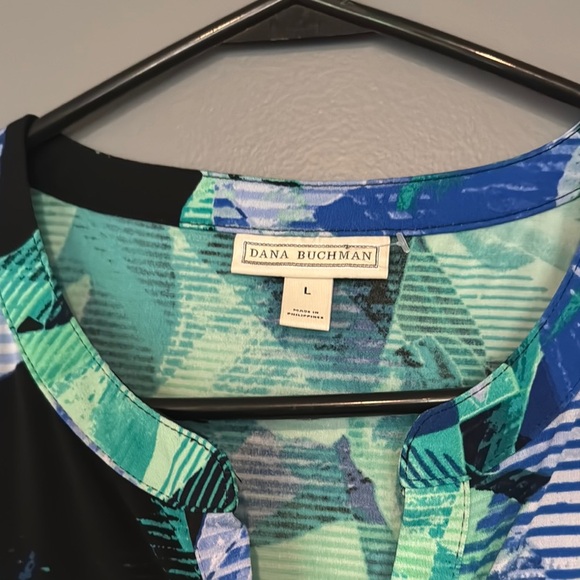 Dana Buchman Blue Black Cap Sleeve Polo Button Down Shirt - Picture 2 of 4